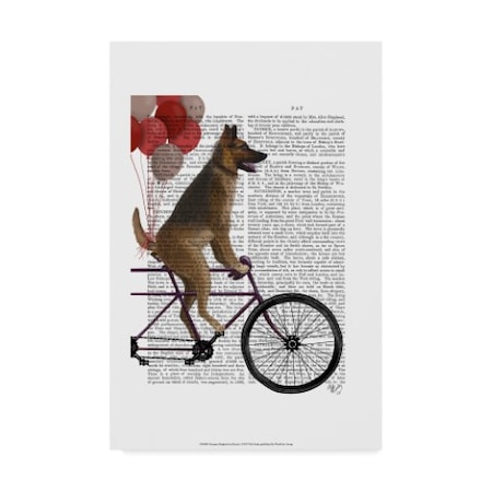 Fab Funky 'German Shepherd On Bicycle Text' Canvas Art,12x19